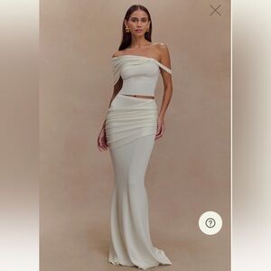 Meshki Cream Asymmetrical Skirt Set